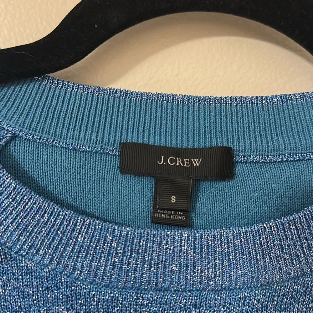 J. Crew Womens Blue Sparkle Knit Side Slit Sweater Sz Small Party Boho Coastal
